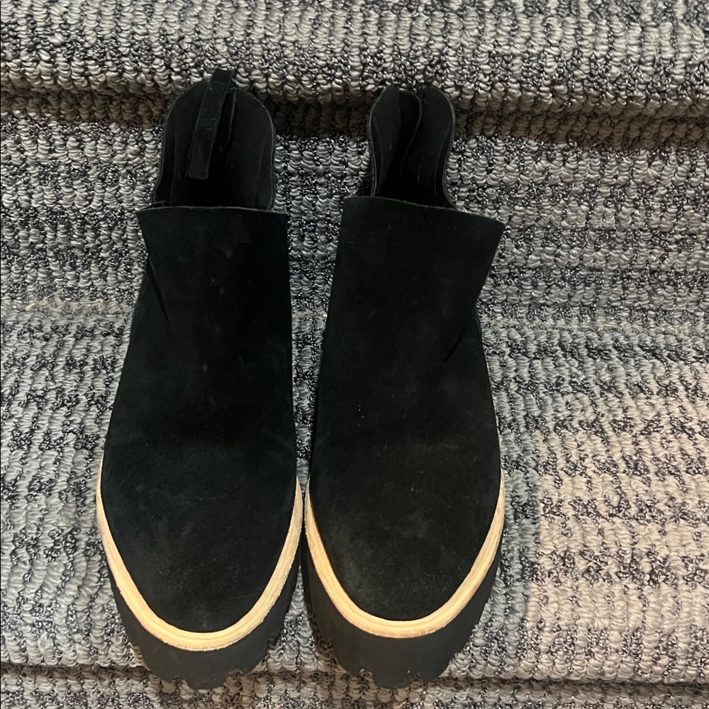 All Black Shootie Tread Suede Pony Hair Black Platform Ankle Boots NWOB Sz 37